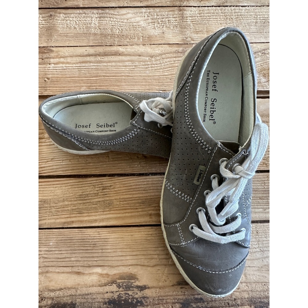 Josef Seibel Womens Grey Leather Lace Up Comfort Sneakers Shoes Size 38